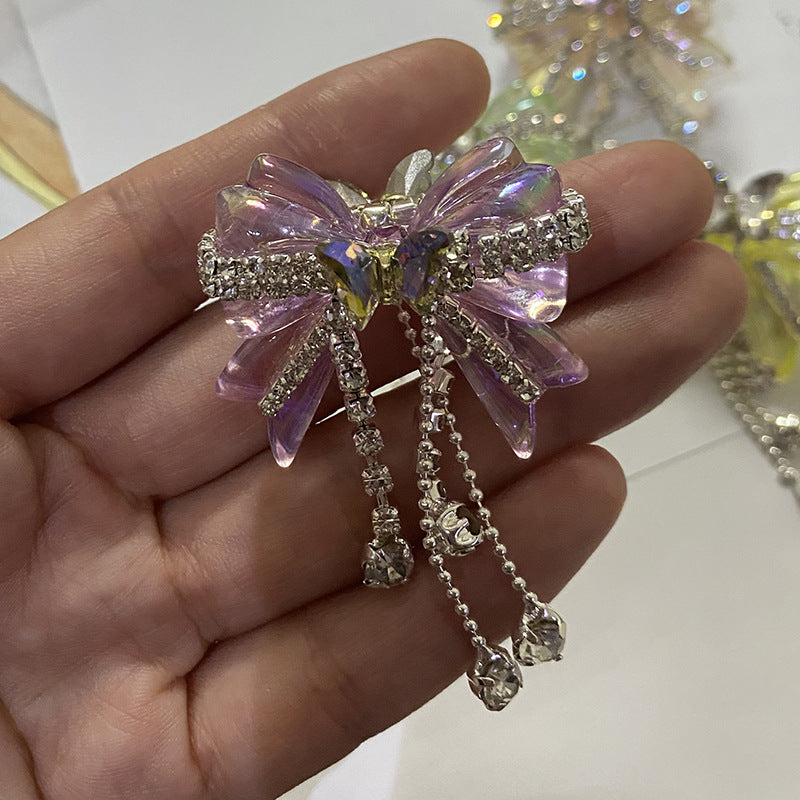 Wholesale Acrylic White Diamond Chain Bow Straight Hole Beads